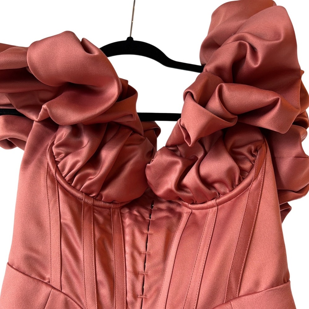 House of CB Annabelle Rose Pink Satin Corset Puff Sleeve Mini Dress Size M - Picture 4 of 8